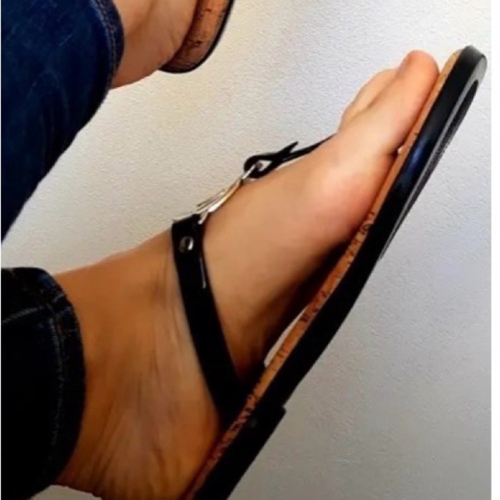MICHAEL Michael Kors Black T-Strap Cork-Trim Sandals
